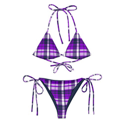 Purple and Navy Blue Preppy Surfer Girl Plaid String Bikini Swimsuit