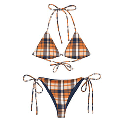 Orange and Navy Blue Surfer Girl Plaid String Bikini