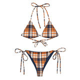 Orange and Navy Blue Surfer Girl Plaid String Bikini