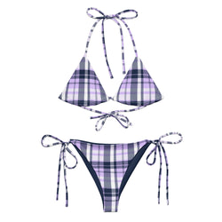 Lavender and Navy Blue Surfer Girl Plaid String Bikini