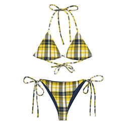 Yellow and Navy Blue Preppy Surfer Girl Plaid String Bikini Swimsuit