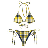 Yellow and Navy Blue Preppy Surfer Girl Plaid String Bikini Swimsuit