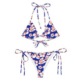 Royal Blue, Orange and White Hawaiian Flowers String Bikini