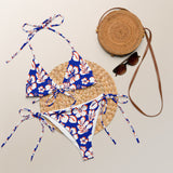 Royal Blue, Orange and White Hawaiian Flowers String Bikini