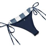 Navy Blue and White Big Gingham Check String Bikini Swimsuit