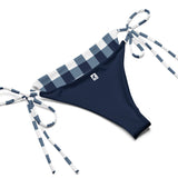 Navy Blue and White Gingham Check String Bikini Swimsuit