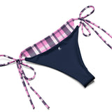 Pink and Navy Blue Preppy Surfer Girl Plaid String Bikini Swimsuit