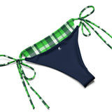 Lime Green and Navy Blue Preppy Surfer Girl Plaid String Bikini