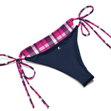 Hot Pink and Navy Blue Preppy Surfer Girl Plaid String Bikini Swimsuit