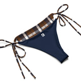 Navy Blue and Brown Preppy Surfer Girl Plaid String Bikini