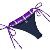 Purple and Navy Blue Preppy Surfer Girl Plaid String Bikini Swimsuit