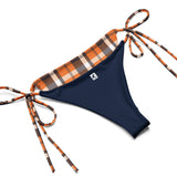 Orange and Navy Blue Surfer Girl Plaid String Bikini