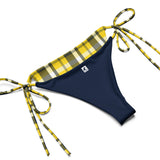 Yellow and Navy Blue Preppy Surfer Girl Plaid String Bikini Swimsuit