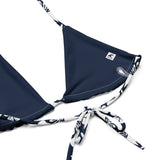 White Hawaiian Flowers on Navy Blue String Bikini - Extremely Stoked