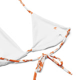 White Hawaiian Flowers on Orange String Bikini - Extremely Stoked