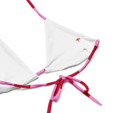 Cherry Red, White and Pink Big Gingham Check String Bikini Swimsuit