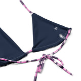 Pink and Navy Blue Preppy Surfer Girl Plaid String Bikini Swimsuit