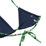 Lime Green and Navy Blue Preppy Surfer Girl Plaid String Bikini