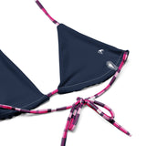 Hot Pink and Navy Blue Preppy Surfer Girl Plaid String Bikini Swimsuit