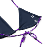 Purple and Navy Blue Preppy Surfer Girl Plaid String Bikini Swimsuit