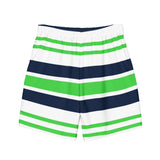 Lime Green, White and Navy Blue Beach Stripes Men's Swim Shorts