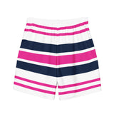 Hot Pink, White and Navy Blue Beach Stripes Men's Swim Shorts