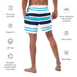 Aqua Blue, White and Navy Blue Beach Stripes Men's Swim Shorts