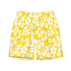 White and Yellow Hawaiian Flowers Men's Swim Suit - Extremely Stoked