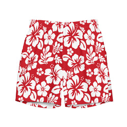 Red and White Hawaiian Flowers Men's Swimsuit - Extremely Stoked