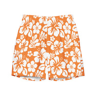 Orange and White Hawaiian Flowers Men's Swimsuit - Extremely Stoked