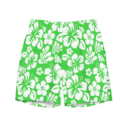 Lime Green and White Hawaiian Flowers Men's Swimsuit - Extremely Stoked