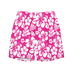 Hot Pink and White Hawaiian Flowers Men's Swimsuit - Extremely Stoked