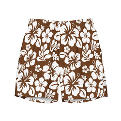 Brown and White Hawaiian Flowers Men's Swimsuit