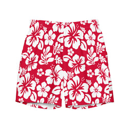 Red and White Hawaiian Flowers Men's Swimsuit