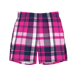 Hot Pink and Navy Blue Preppy Surfer Plaid Men's Swimsuit