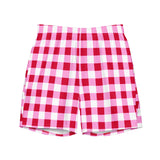 Cherry Red, White and Pink Preppy Gingham Men's Swim Shorts