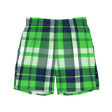 Lime Green and Navy Blue Preppy Plaid Men's Swim Shorts