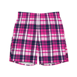 Hot Pink and Navy Blue Preppy Surfer Plaid Men's Swimsuit