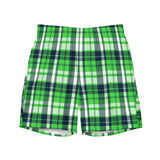 Lime Green and Navy Blue Preppy Plaid Men's Swim Shorts