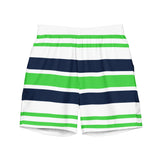 Lime Green, White and Navy Blue Beach Stripes Men's Swim Shorts