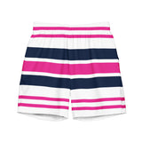 Hot Pink, White and Navy Blue Beach Stripes Men's Swim Shorts