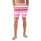 Orange, Pink and Hot Pink Beach Stripes Men's Swim Shorts