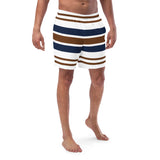 Brown, White and Navy Blue Beach Stripes Men's Swim Shorts