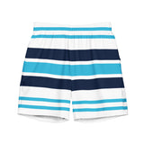 Aqua Blue, White and Navy Blue Beach Stripes Men's Swim Shorts