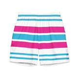 Aqua Blue, White and Hot Pink Beach Stripes Men's Swim Shorts