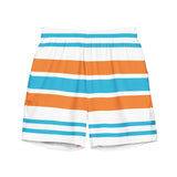 Aqua Blue, White and Orange Beach Stripes Men's Swim Shorts