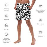 Black and White Hawaiian Flowers Men's Swimsuit