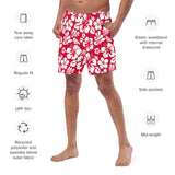 Red and White Hawaiian Flowers Men's Swimsuit