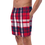 Red, White and Navy Blue Preppy Surfer Plaid Men's Swimsuit