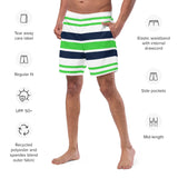 Lime Green, White and Navy Blue Beach Stripes Men's Swim Shorts